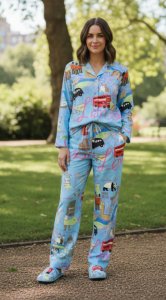 Karen Mabon London Organic Cotton Classic Pajama Set in Blue