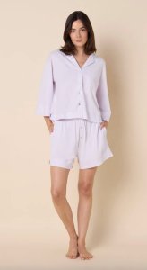 The Cat's Pajamas Women's Mariposa Organic Cotton Long Sleeve Short Set in Lilac Cream