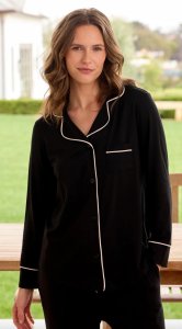 The Cat's Pajamas Women's Midnight Moment Pima Knit Cotton Classic Pajama Set