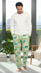 The Lazy Poet Men's Drew Monkey Paradise Cotton Pajama Pant in Green
