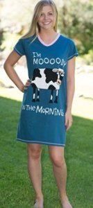 Lazy One Moody in The Morning V-Neck Cotton Nightshirt in Blue