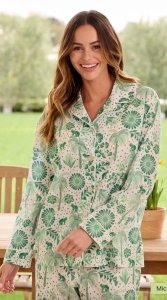 The Cat's Pajamas Women's Palmera Luxe Pima Cotton Classic Pajama Set in Green