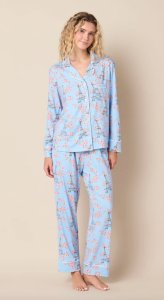 The Cat's Pajamas Women's Petals Over Paris Pima Knit Cotton Classic Pajama Set
