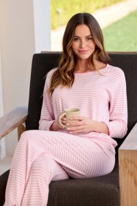 The Cat's Pajamas Women's Essential Stripe Pima Knit Cotton Simple Set in Pink Moment