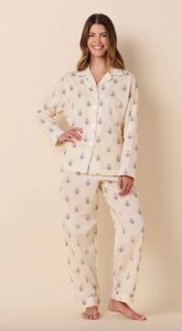 The Cat's Pajamas Women's Queen Bee Luxe Pima Cotton Classic Pajama Set in Honey
