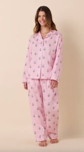 The Cat's Pajamas Women's Queen Bee Luxe Pima Cotton Classic Pajama Set in Pink