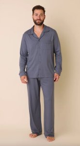 The Cat's Pajamas Men's Classic Pima Knit Cotton Pajama Set in Steel Blue
