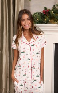 The Cat's Pajamas Women's A Merry Little Stroll Pima Knit Cotton Capri Pajama Set