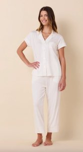 The Cat's Pajamas Women's White Pima Knit Cotton Capri Pajama Set