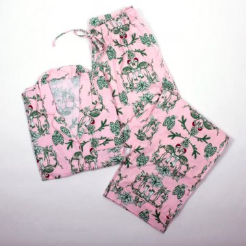 8 Oak Lane Women's Festive Flamingo Toile Flannel Classic Pajama Set