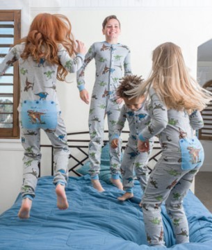 Kids Big Feet Pajamas Dinosaur Union Suit in Blue