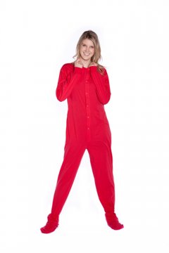 Big Feet Pajamas Adult Red Jersey Knit One Piece Footy