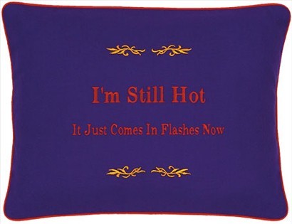 "I'm Still Hot It Just Comes In Flashes Now" Blue Embroidered Gift Pillow