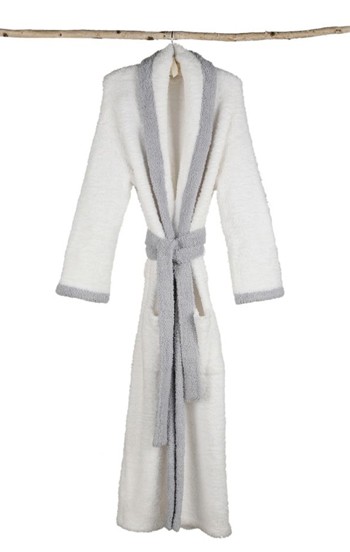 Barefoot Dreams Cozy Chic Contrast Trim Robe in White with Ocean