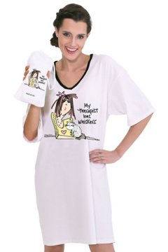 Emerson Street "My Therapist Has Whiskers" Cotton Nightshirt in a Bag