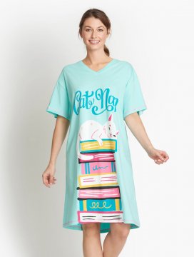 Little Blue House by Hatley Kitty Cat Book Club Cotton Sleepshirt in Aqua