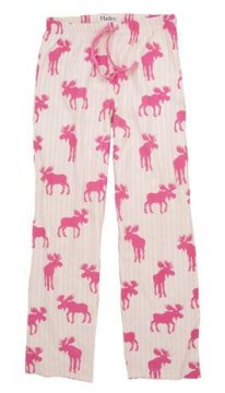 Little Blue House by Hatley Women's Striped Moose Flannel Pajama Pant in Pink