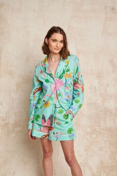 Karen Mabon Flamingo Pond Organic Cotton Long Sleeve Short Pajama Set