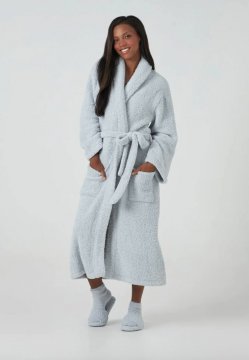 Kashwére Signature Shawl Collared Robe in Ice Blue
