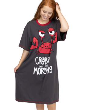 Lazy One Crabby in the Morning Cotton Nightshirt in Grey