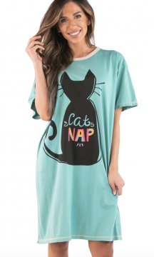 Lazy One Cat Nap Cotton Nightshirt in Blue