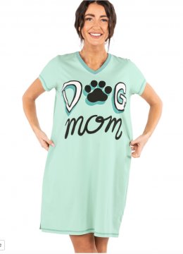 Lazy One Dog Mom V-Neck Cotton Nightshirt in Aqua