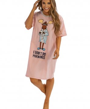 Lazy One I Don't Do Mornings Cotton Nightshirt in Pink