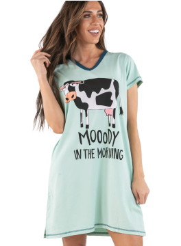 Lazy One Moody in The Morning V-Neck Cotton Nightshirt in Mint