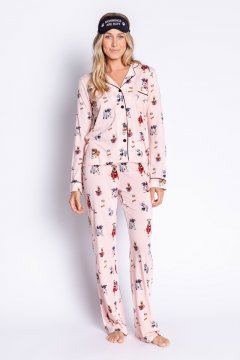 PJ Salvage Love is A Four Legged Word "Mornings are Ruff" Jersey Classic Pajama Set in Blush