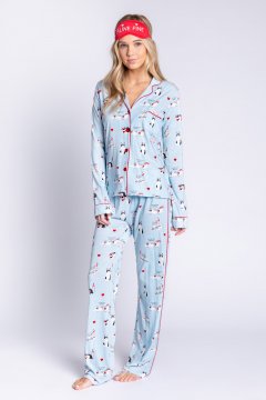 PJ Salvage Love is A Four Legged Word "Feline Fine" Cotton Jersey Classic Pajama Set in Blue