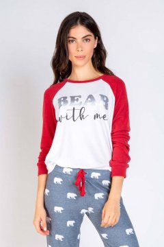 PJ Salvage Bear With Me Jersey Long Sleeve Top in Brick