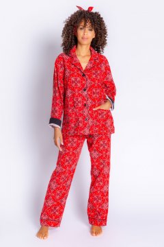 PJ Salvage Boots & Bonfires Classic Flannel Pajama Set in True Red