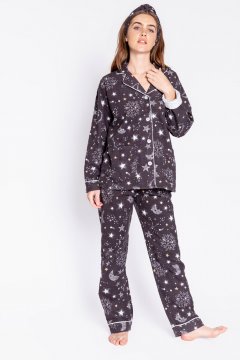 PJ Salvage Cosmic Heart Classic Flannel Pajama Set in Charcoal