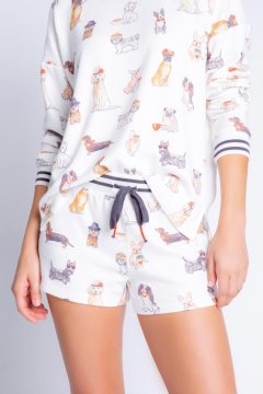 PJ Salvage Coffee + Canines Peachy Jersey Short in Ivory