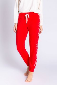 PJ Salvage Frosted Fairisle Snowflake Fleece Banded Jogger in Red
