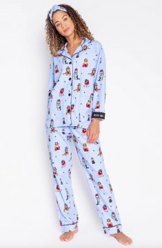 PJ Salvage Hipster Hound Vibes Classic Flannel Pajama Set in Ice Blue