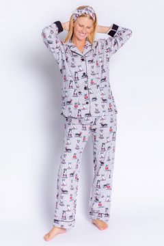 PJ Salvage Kickin' It Classic Flannel Pajama Set in Light Grey