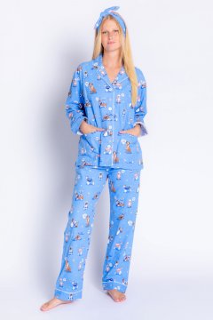 PJ Salvage Mazel Tov Classic Flannel Pajama Set in Bright Blue
