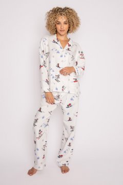 PJ Salvage "Ski Ya Later" Classic Flannel Pajama Set in Snow White