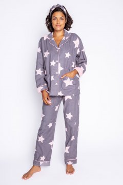 PJ Salvage Wild Star Classic Flannel Pajama Set in Grey