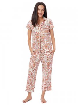 The Cat's Pajamas Women's Paisley Park Pima Knit Capri Pajama Set