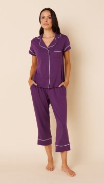 The Cat's Pajamas Women's Aubergine Pima Knit Capri Pajama Set