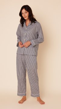 The Cat's Pajamas Women's Classic Gingham Luxe Pima Pajama Set in Black