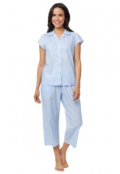 The Cat's Pajamas Women's Classic Gingham Luxe Pima Capri Pajama Set in Blue