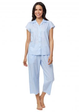 The Cat's Pajamas Women's Classic Gingham Luxe Pima Capri Pajama in Blue