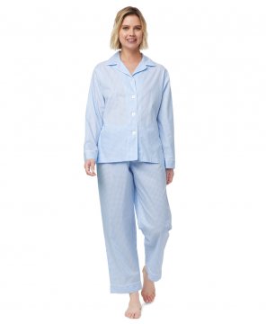 The Cat's Pajamas Women's Classic Gingham Luxe Pima Pajama Set in Blue