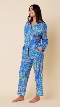 The Cat's Pajamas Women's Cerulean Floral Luxe Pima Classic Pajama Set