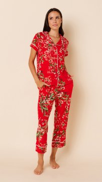 The Cat's Pajamas Women's Cherry Quince Pima Knit Capri Pajama Set
