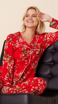 The Cat's Pajamas Women's Cherry Quince Pima Knit Classic Pajama Set
