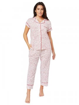 The Cat's Pajamas Women's Confetti Dot Pima Knit Capri Pajama Set in Red